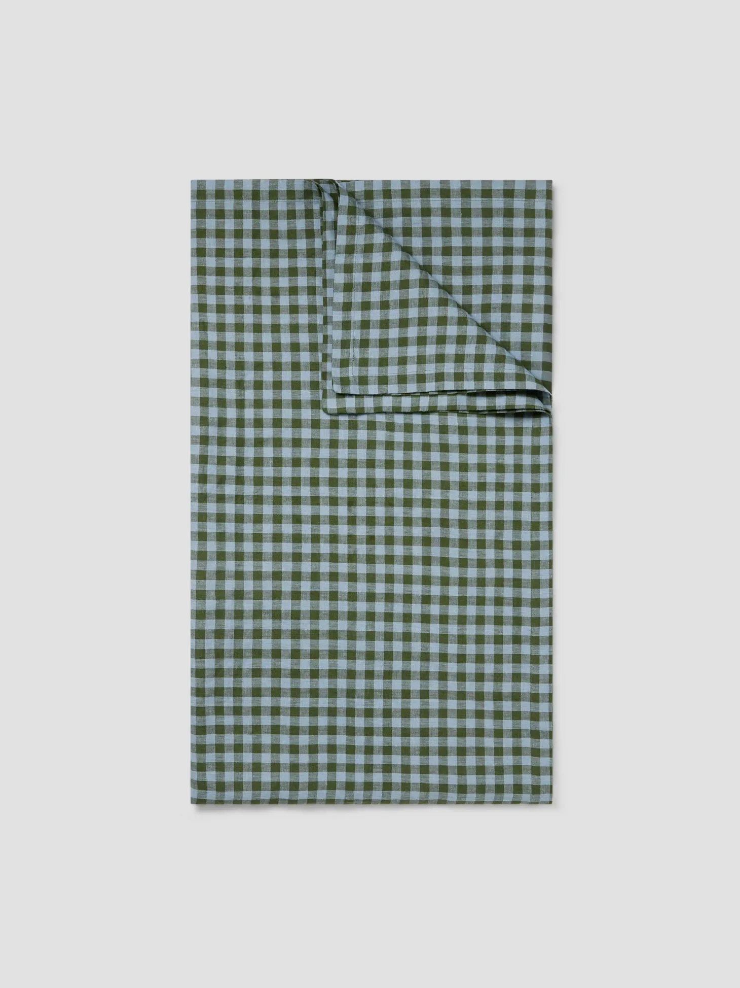 Fern Green & Dusk Blue Color Drenched Gingham Linen Blend Tablecloth