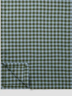 Fern Green & Dusk Blue Color Drenched Gingham Linen Blend Table Runner