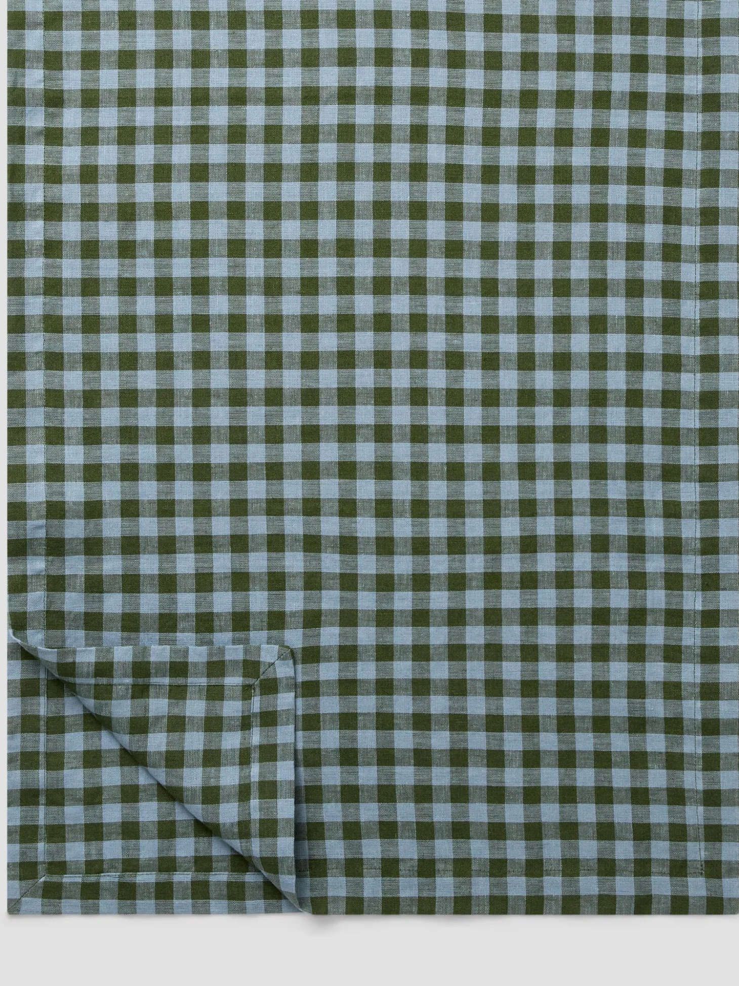 Fern Green & Dusk Blue Color Drenched Gingham Linen Blend Table Runner