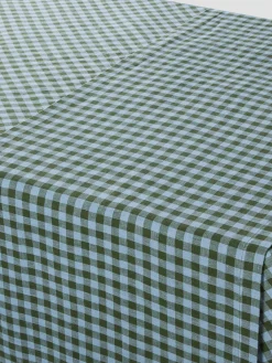Fern Green & Dusk Blue Color Drenched Gingham Linen Blend Table Runner