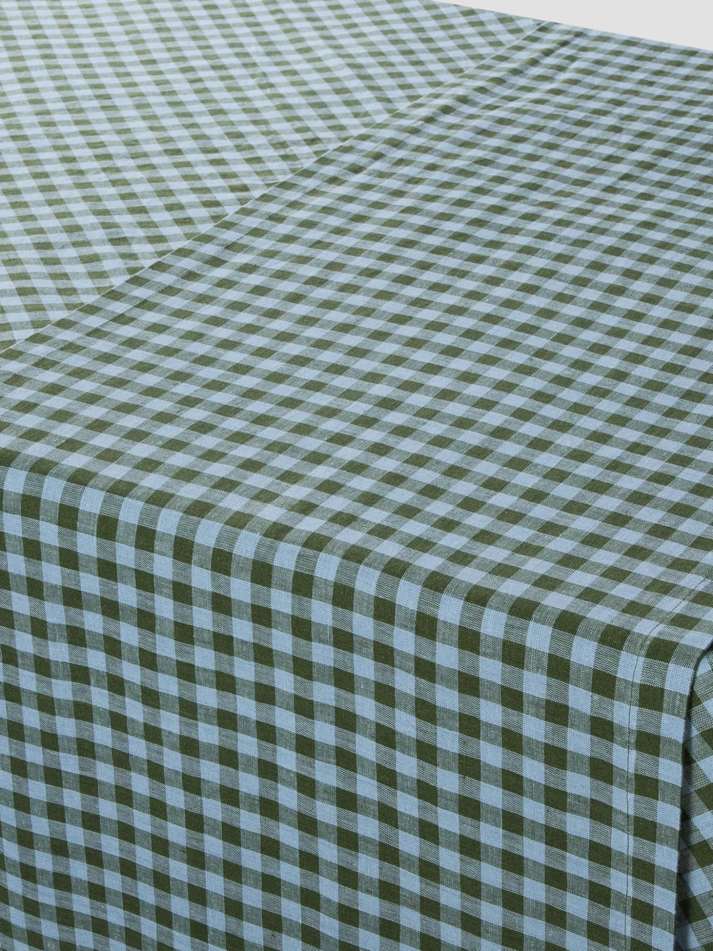 Fern Green & Dusk Blue Color Drenched Gingham Linen Blend Table Runner