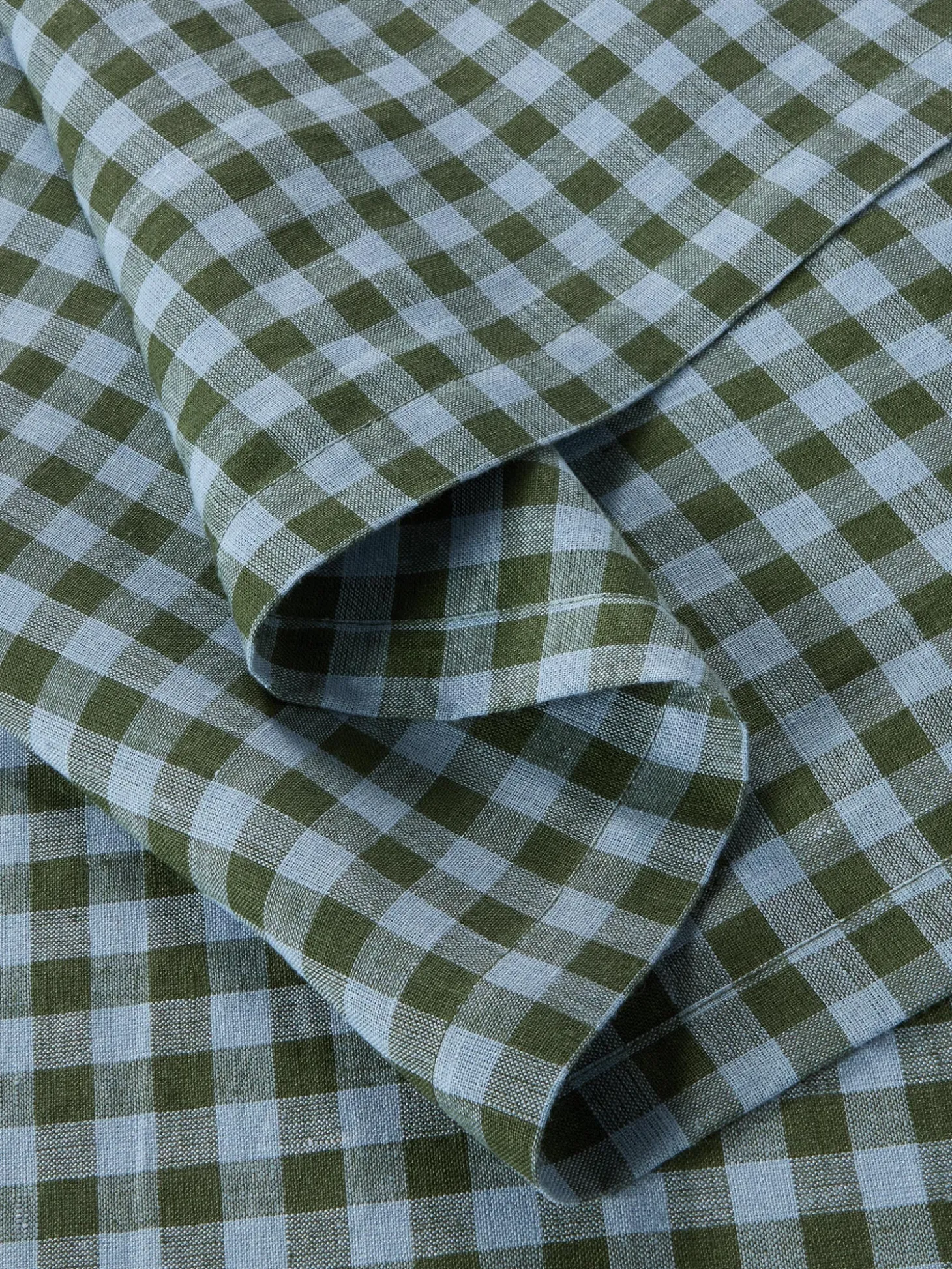 Fern Green & Dusk Blue Color Drenched Gingham Linen Blend Table Runner