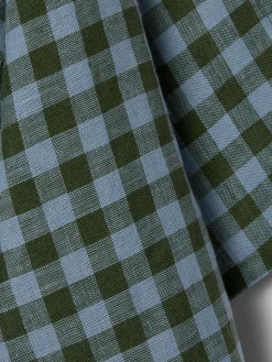 Fern Green & Dusk Blue Colour Drenched Gingham Linen Blend Tea Towel