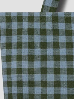 Fern Green & Dusk Blue Colour Drenched Gingham Linen Blend Tote Bag