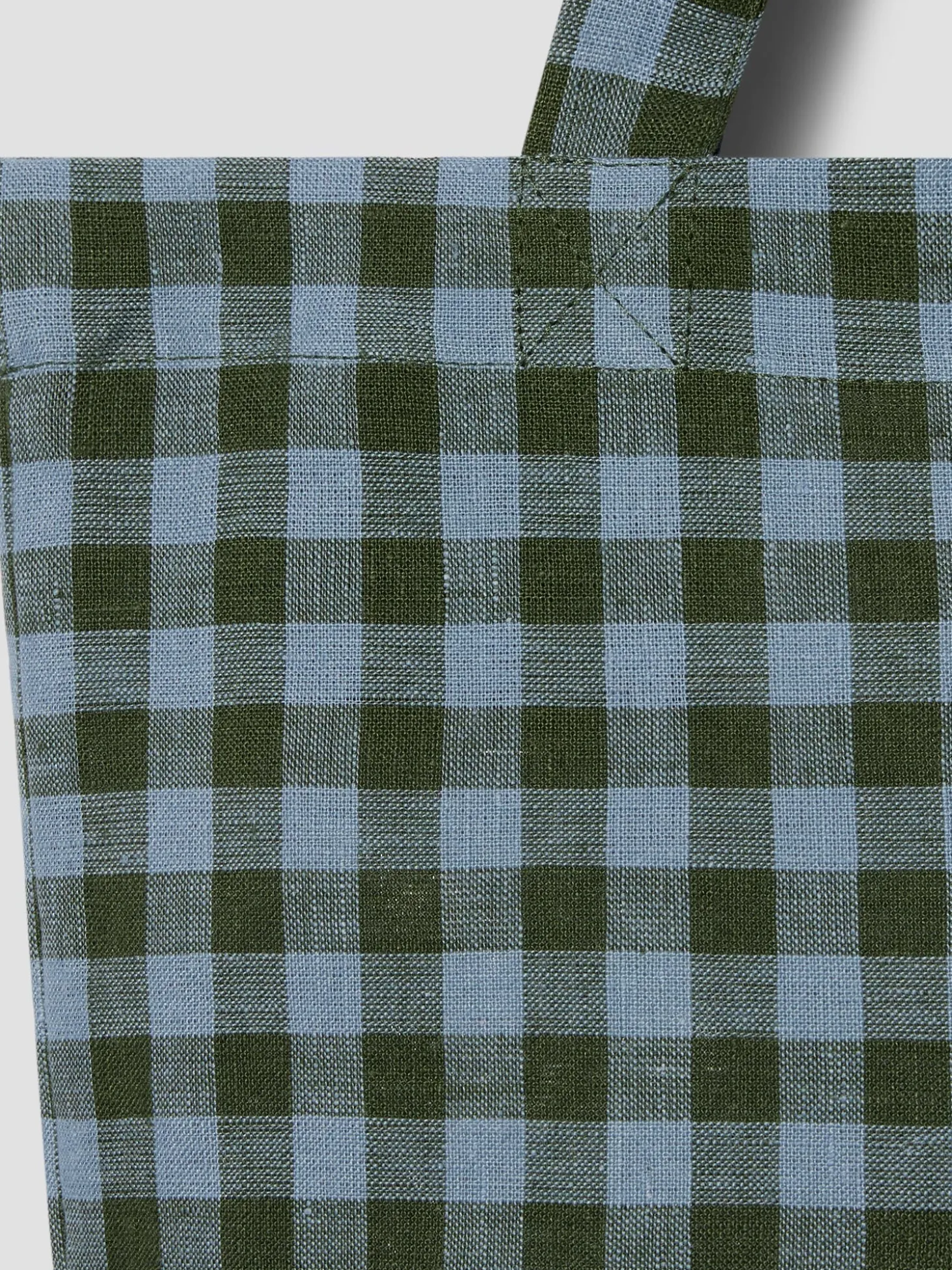Fern Green & Dusk Blue Colour Drenched Gingham Linen Blend Tote Bag
