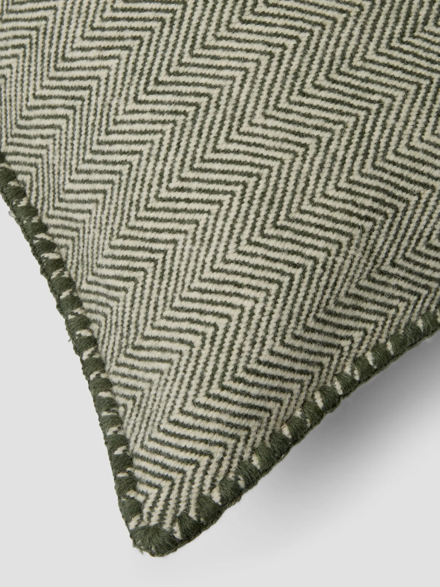 Fern Green Herringbone Wool Rectangle Cushion Cover