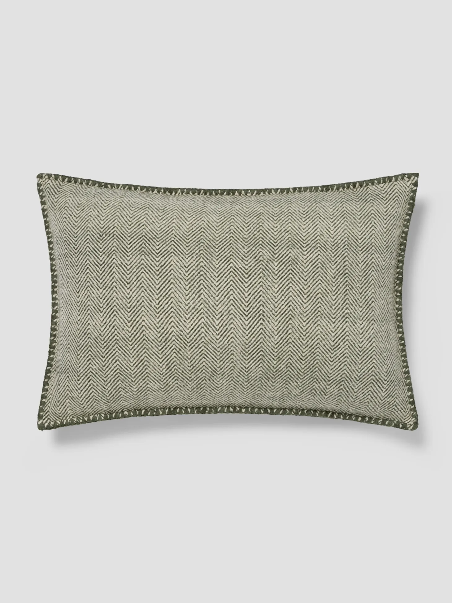 Fern Green Herringbone Wool Rectangle Cushion Cover