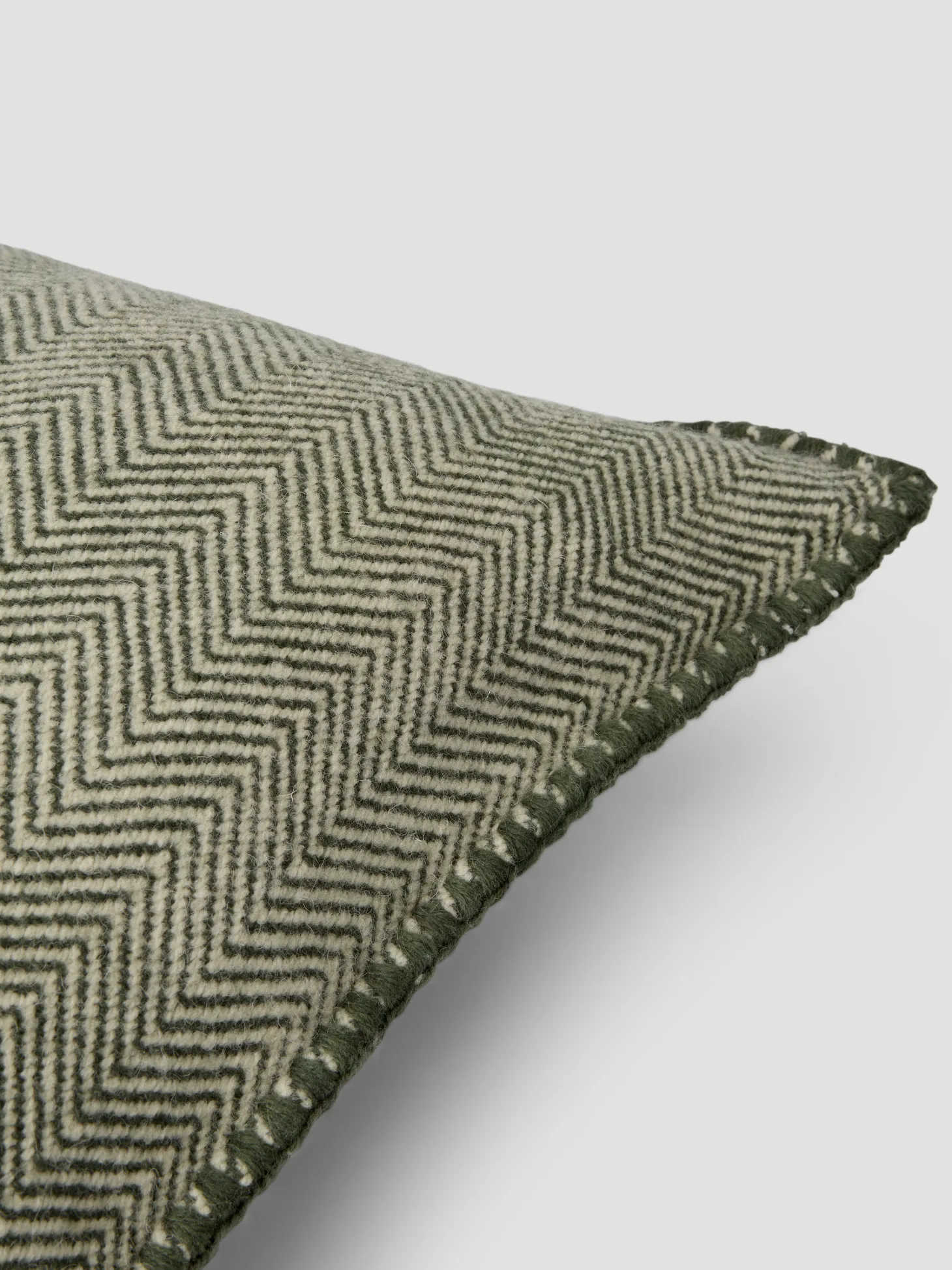 Fern Green Herringbone Wool Square Cushion Cover