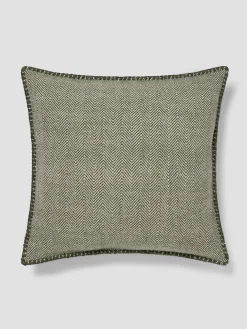 Fern Green Herringbone Wool Square Cushion Cover