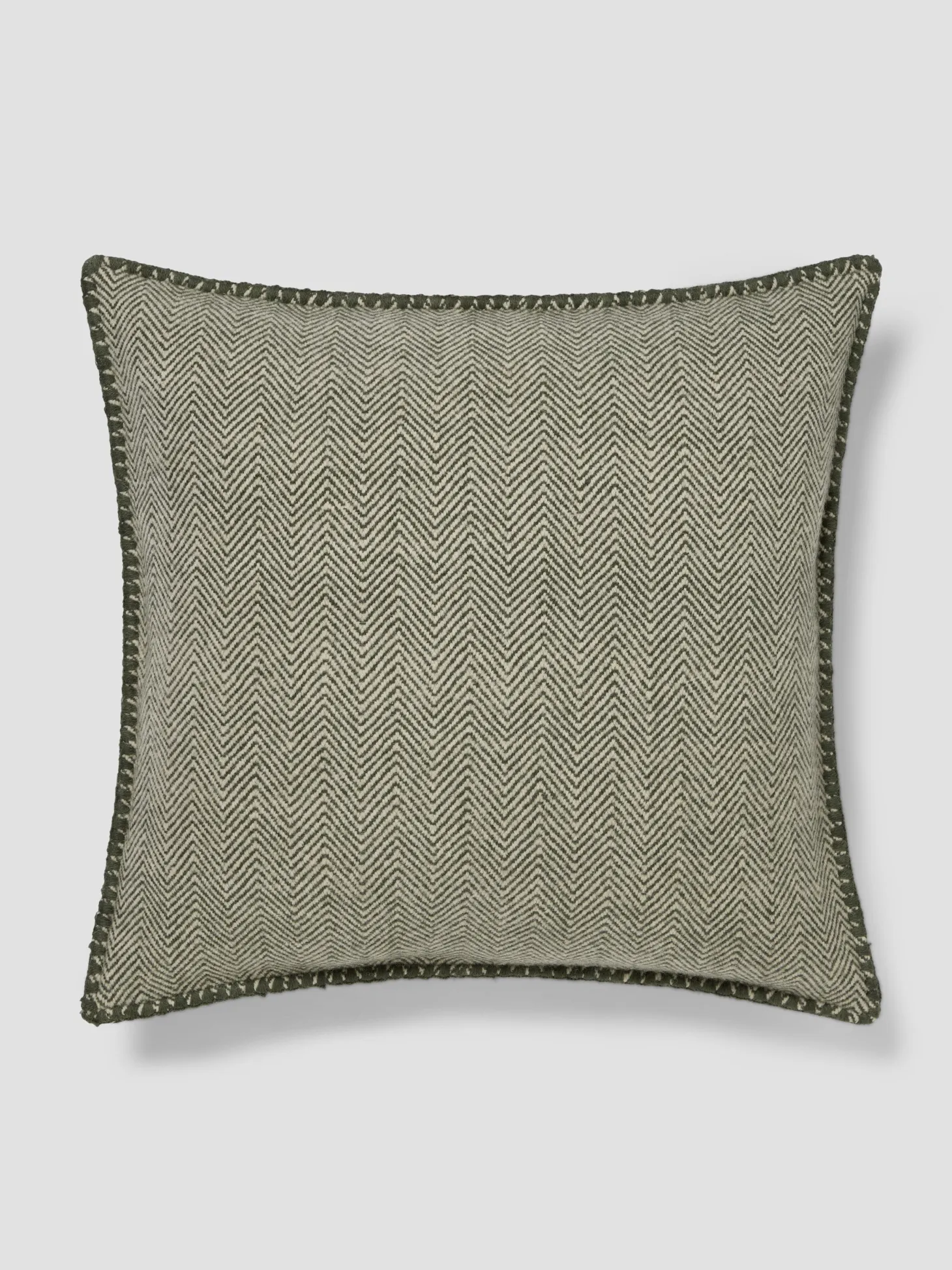 Fern Green Herringbone Wool Square Cushion Cover