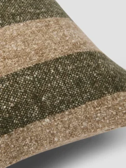 Fern Green & Oatmeal Wide Stripe Wool Rectangle Cushion Cover