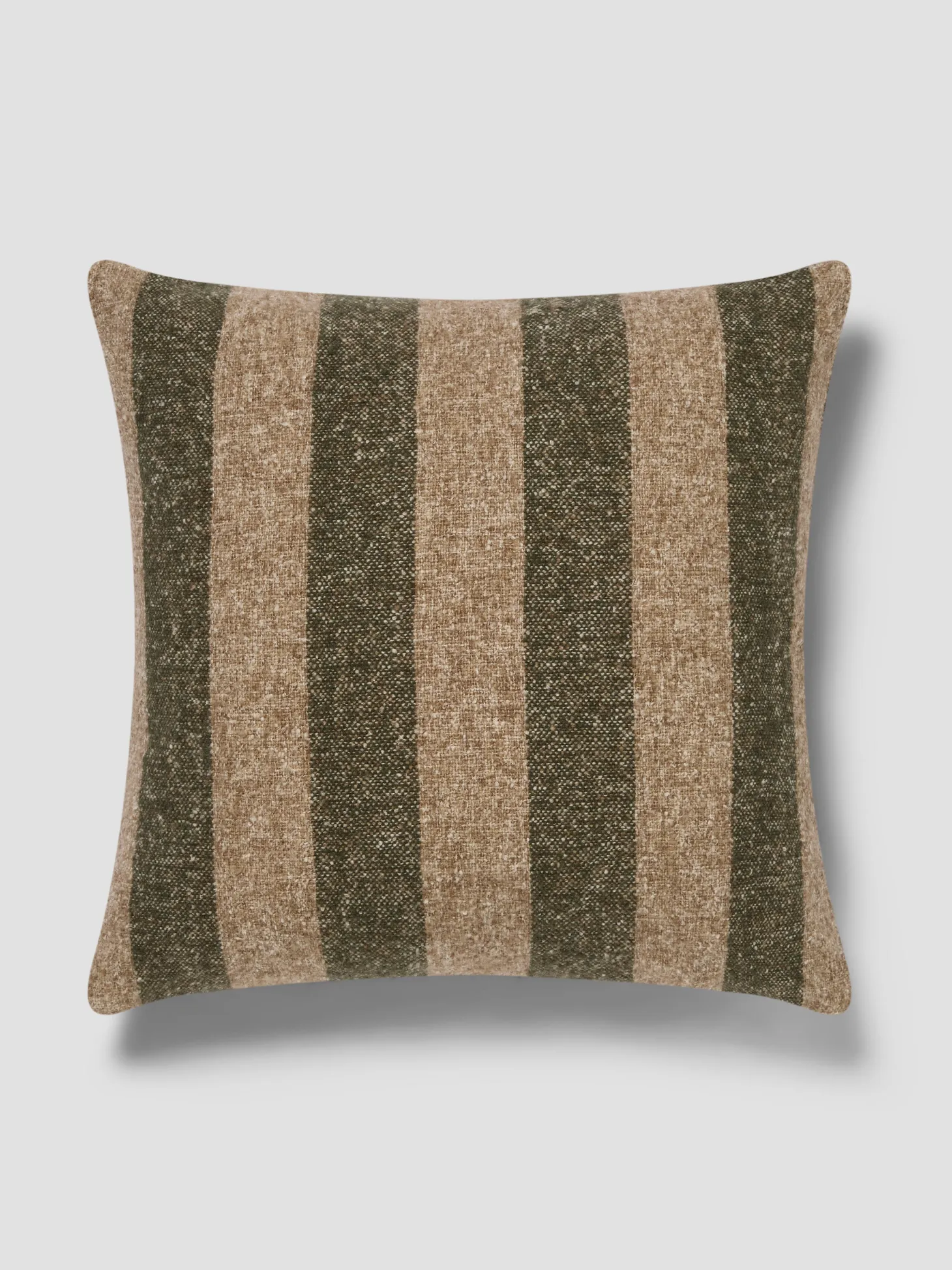 Fern Green & Oatmeal Wide Stripe Wool Square Cushion Cover