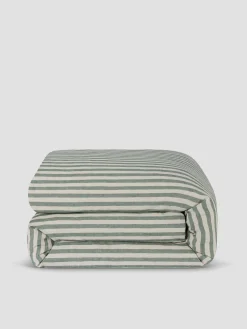 Fern Green Pembroke Stripe Linen Blend Duvet Cover