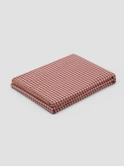 Fig & Blush Pink Gingham Washed Cotton Percale Flat Sheet