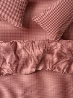Fig & Blush Pink Gingham Washed Cotton Percale Duvet Cover