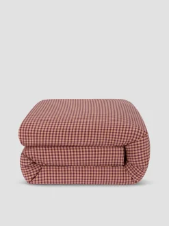 Fig & Blush Pink Gingham Washed Cotton Percale Duvet Cover