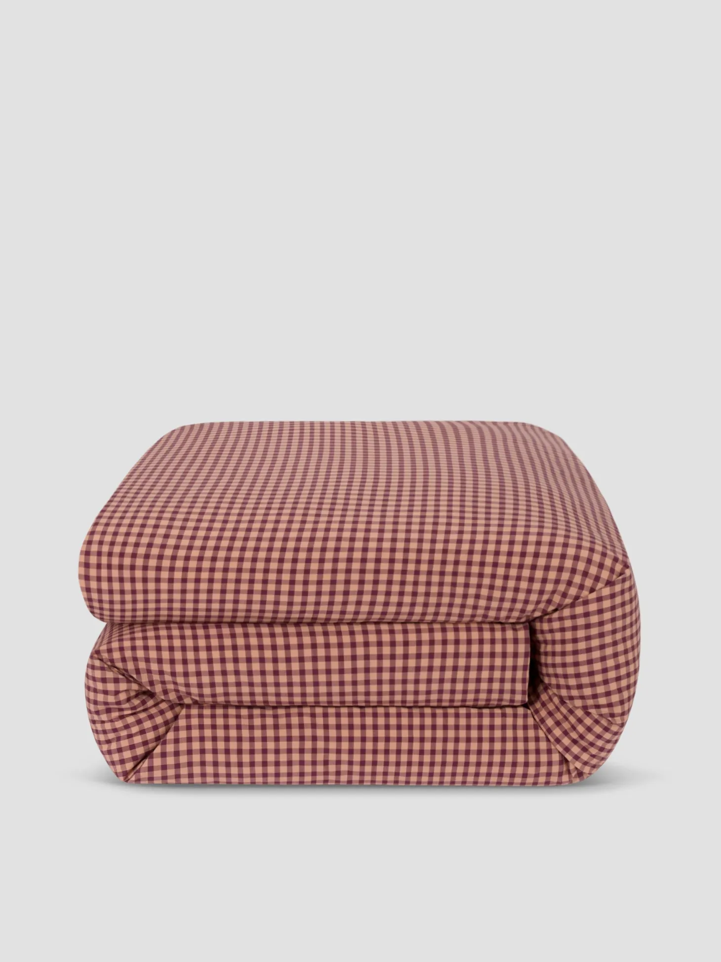Fig & Blush Pink Gingham Washed Cotton Percale Duvet Cover