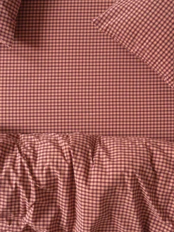Fig & Blush Pink Gingham Washed Cotton Percale Fitted Sheet