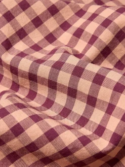 Fig & Blush Pink Gingham Washed Cotton Percale Fitted Sheet