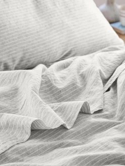 Gray Mini Stripe Linen Blend Flat Sheet