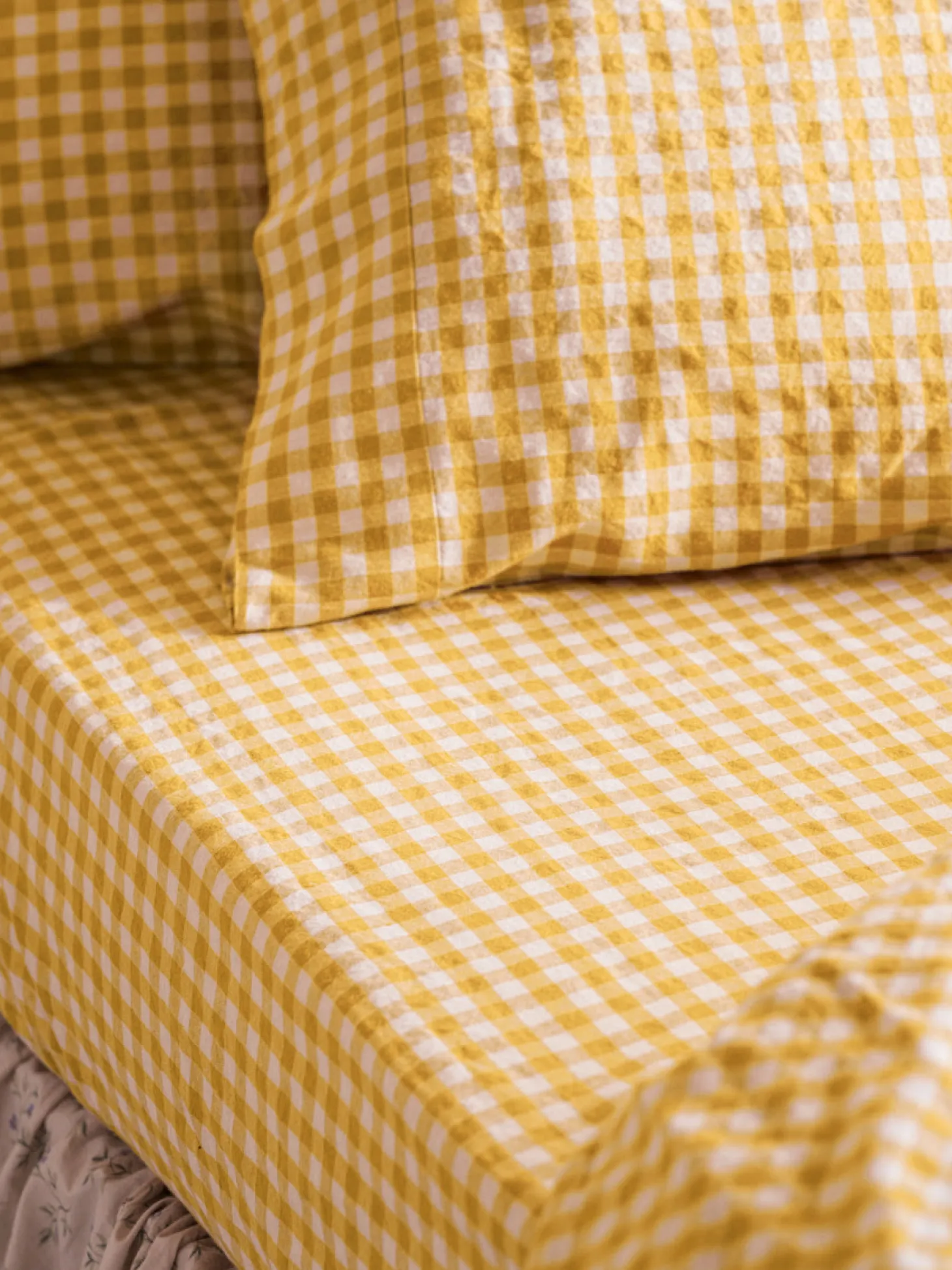 Honey Gingham Linen Blend Fitted Sheet