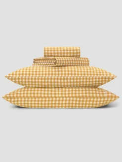 Honey Gingham Linen Blend Sheet Set