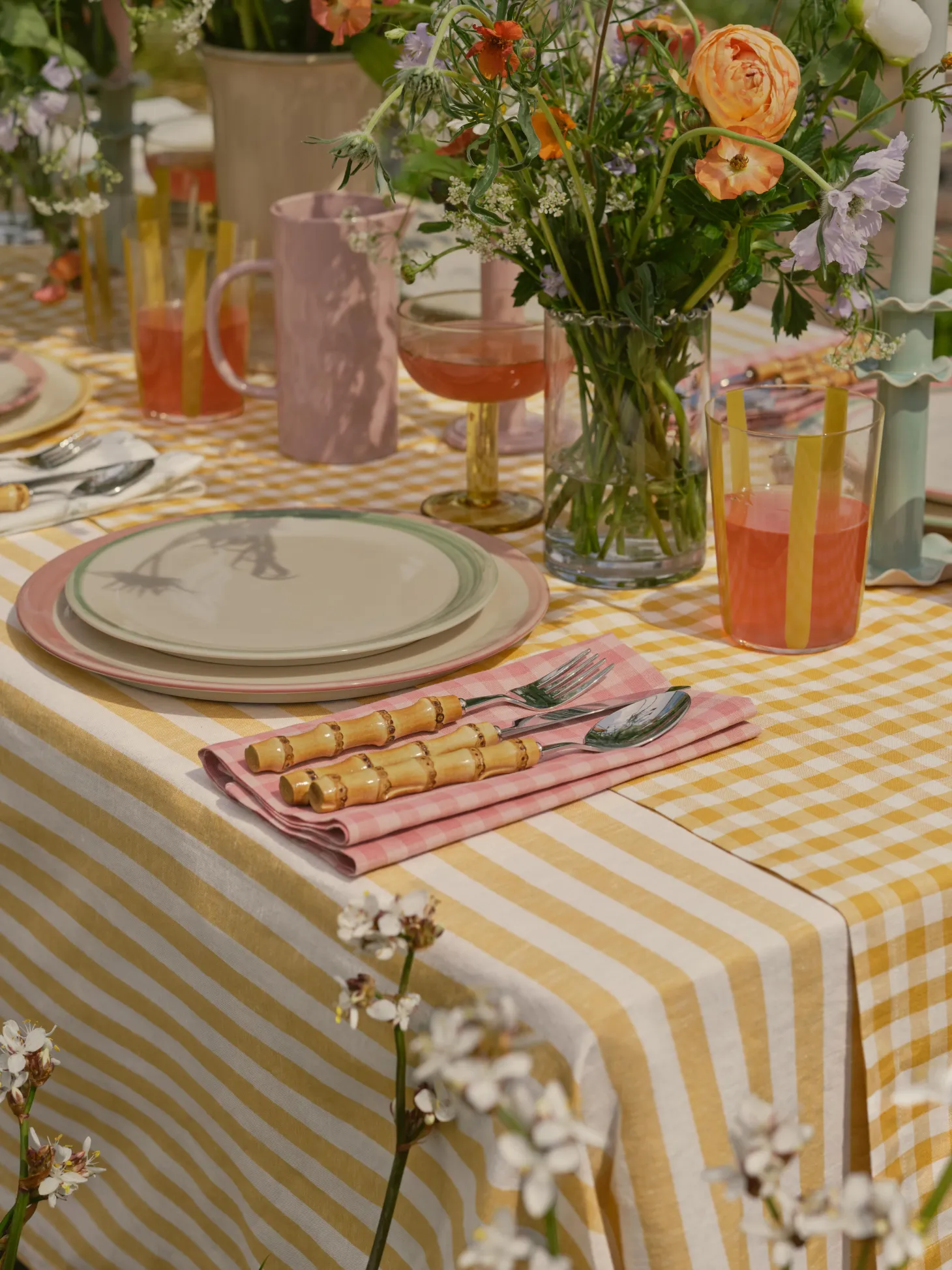 Honey Gingham Linen Blend Table Runner