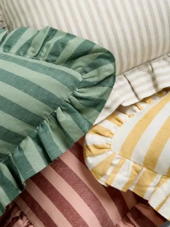 Honey Pembroke Stripe Frill Linen Blend Filled Cushion