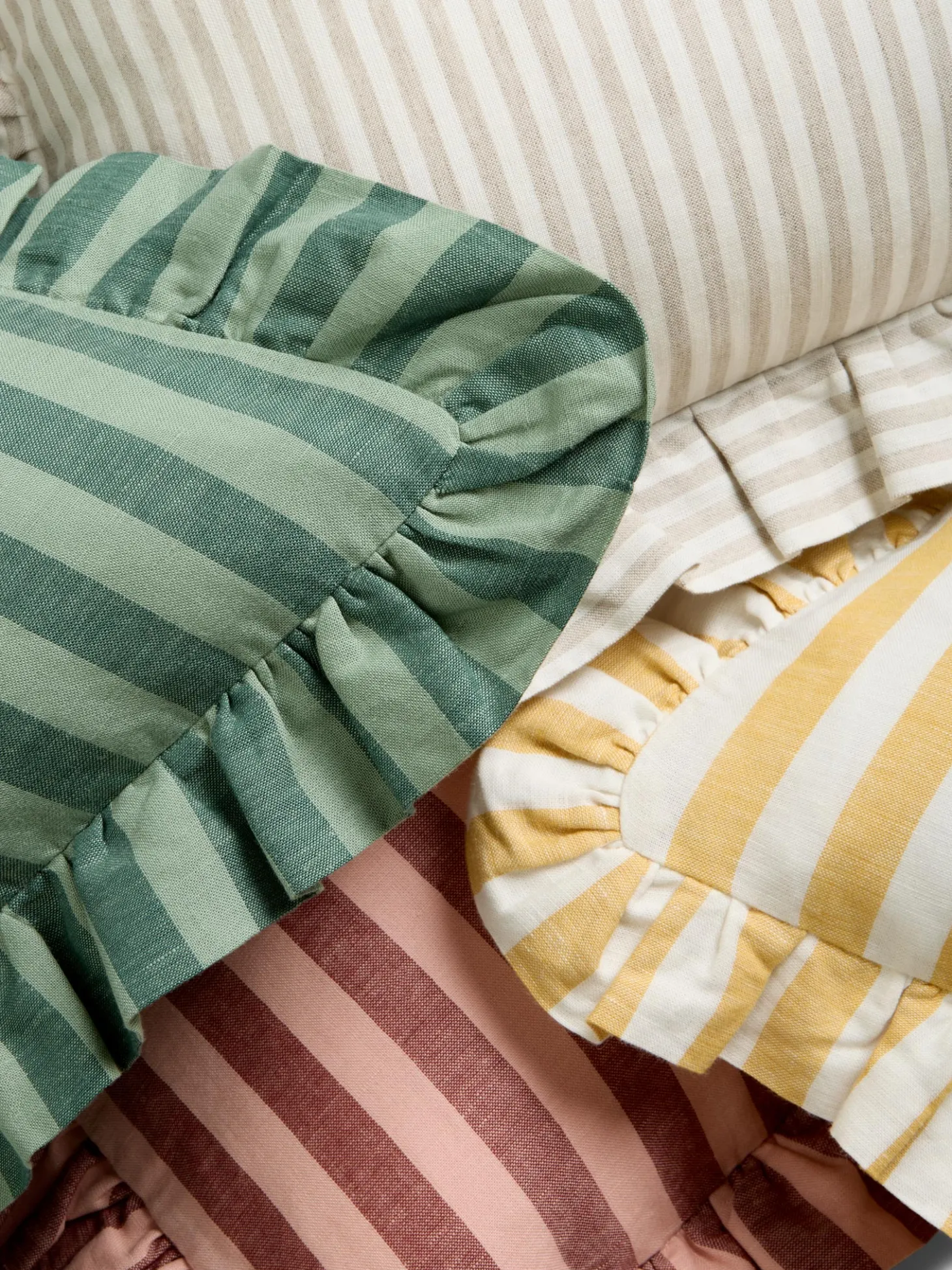 Honey Pembroke Stripe Frill Linen Blend Filled Cushion