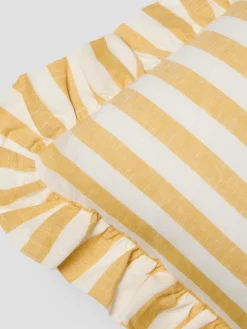 Honey Pembroke Stripe Frill Linen Blend Filled Cushion