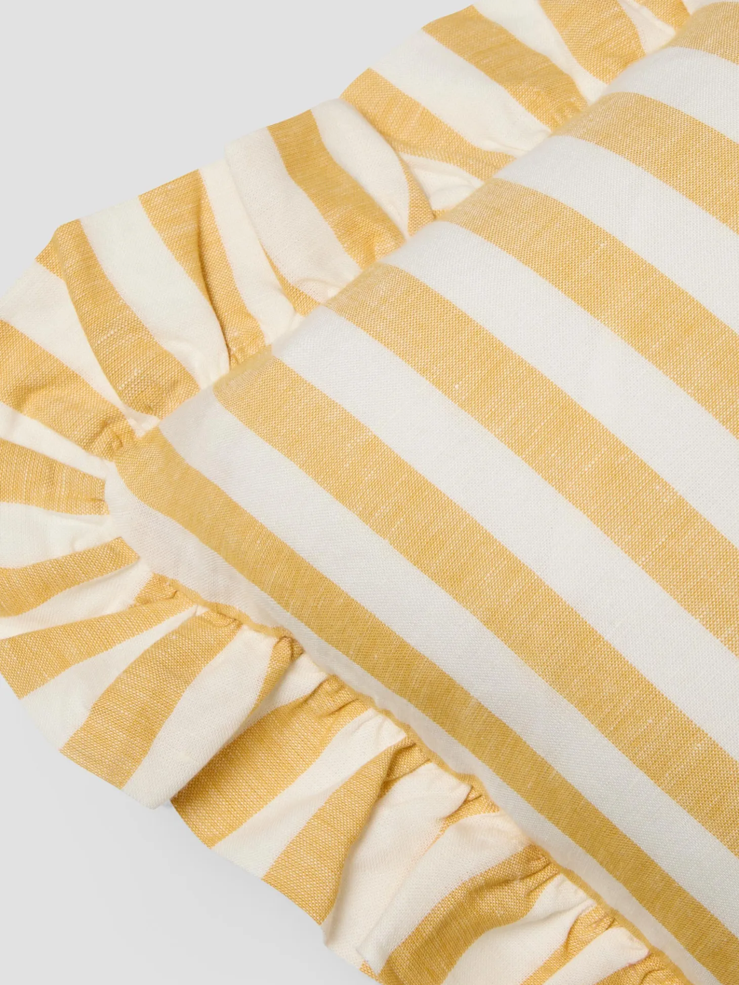 Honey Pembroke Stripe Frill Linen Blend Filled Cushion