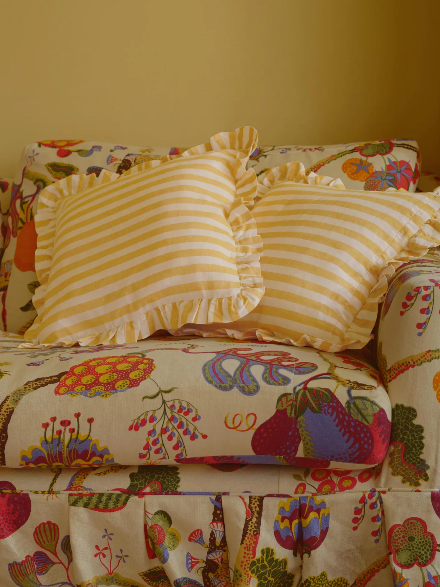 Honey Pembroke Stripe Frill Linen Blend Filled Cushion