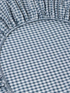 Indigo Small Gingham Cotton Fitted Sheet