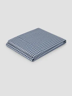 Indigo Small Gingham Cotton Flat Sheet