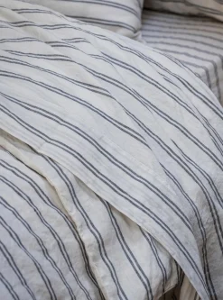 Ivory Kemptown Stripe 100% Linen Flat Sheet
