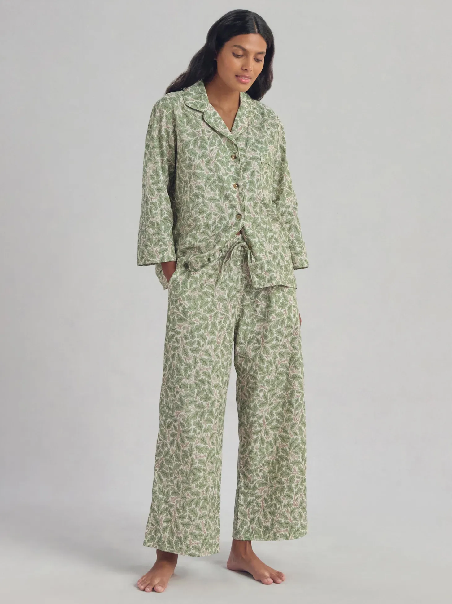 Leafy Arbour Oak Cotton Cropped Pants Set