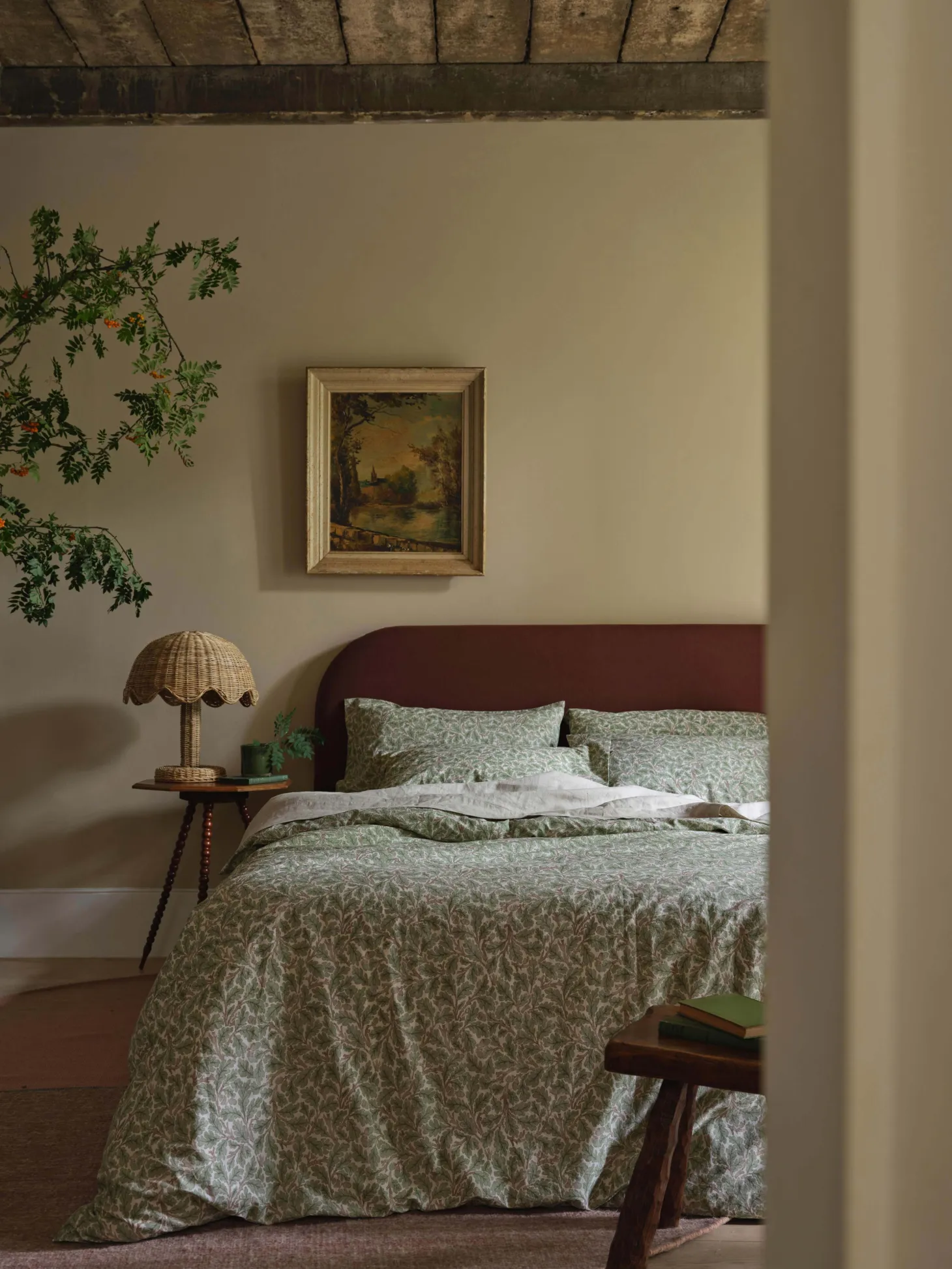 Leafy Arbour Oak Washed Cotton Percale Duvet Cover