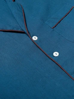 Marine Blue Linen Tencel Men's Pajama Shirt