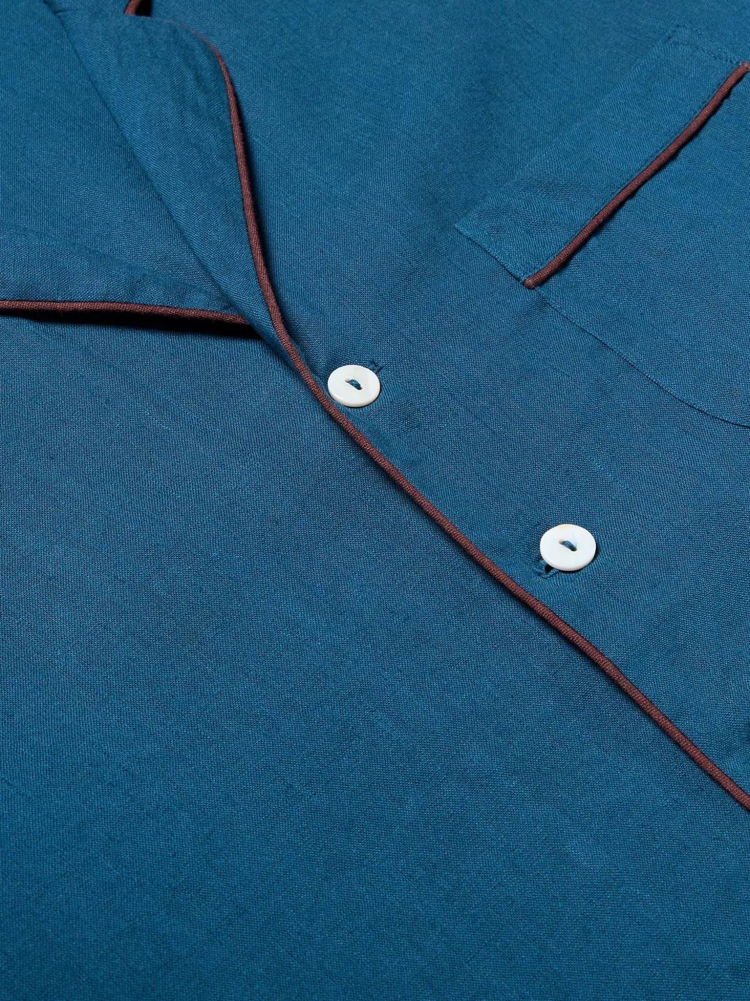 Marine Blue Linen Tencel Men's Pajama Shirt