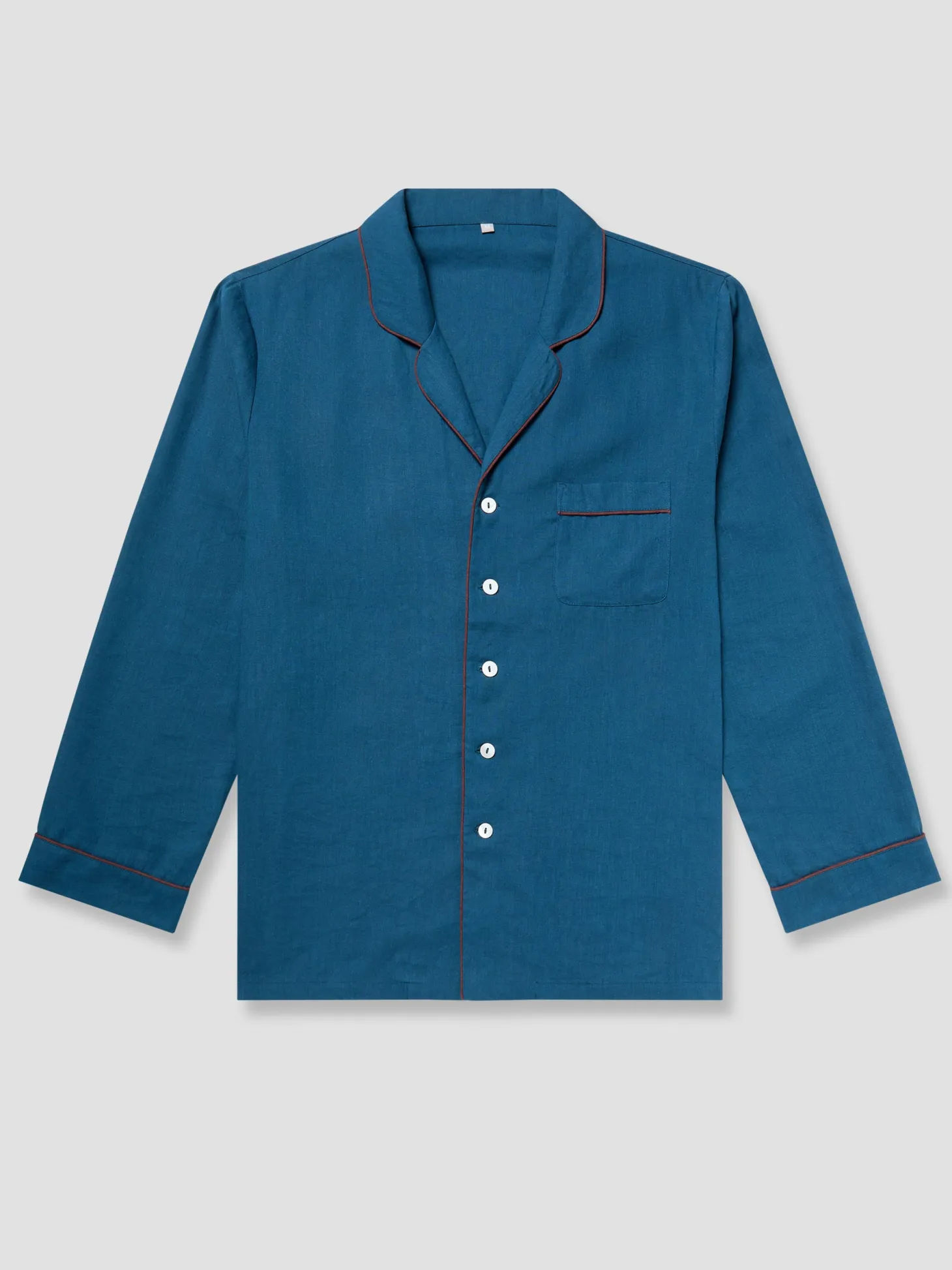 Marine Blue Linen Tencel Men's Pajama Shirt