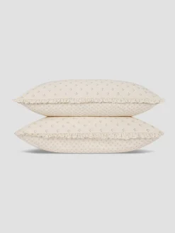 Mellow Green Martha Floral Cotton Frill Pillowcases (Pair)