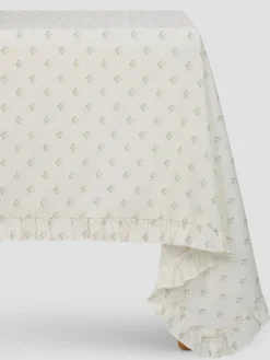 Mellow Green Martha Floral Frill Linen Blend Tablecloth