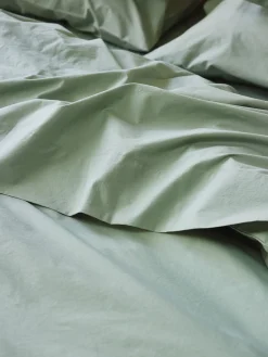 Mellow Green Washed Cotton Percale Flat Sheet