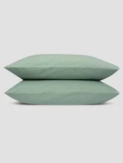 Mellow Green Washed Cotton Percale Pillowcases (Pair)