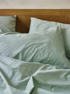 Mellow Green Washed Cotton Percale Pillowcases (Pair)