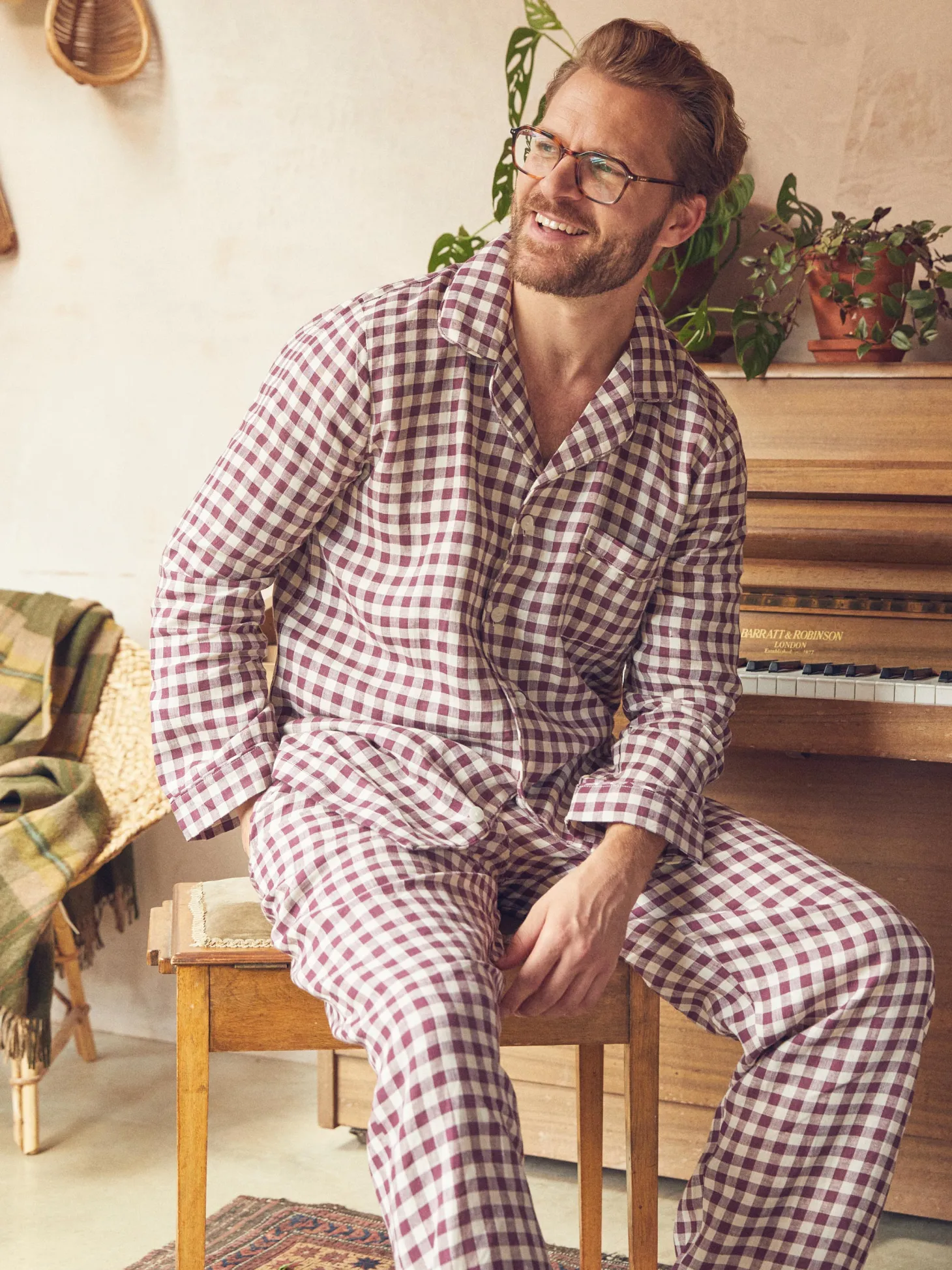 Men's Berry Gingham Pajama Shirt
