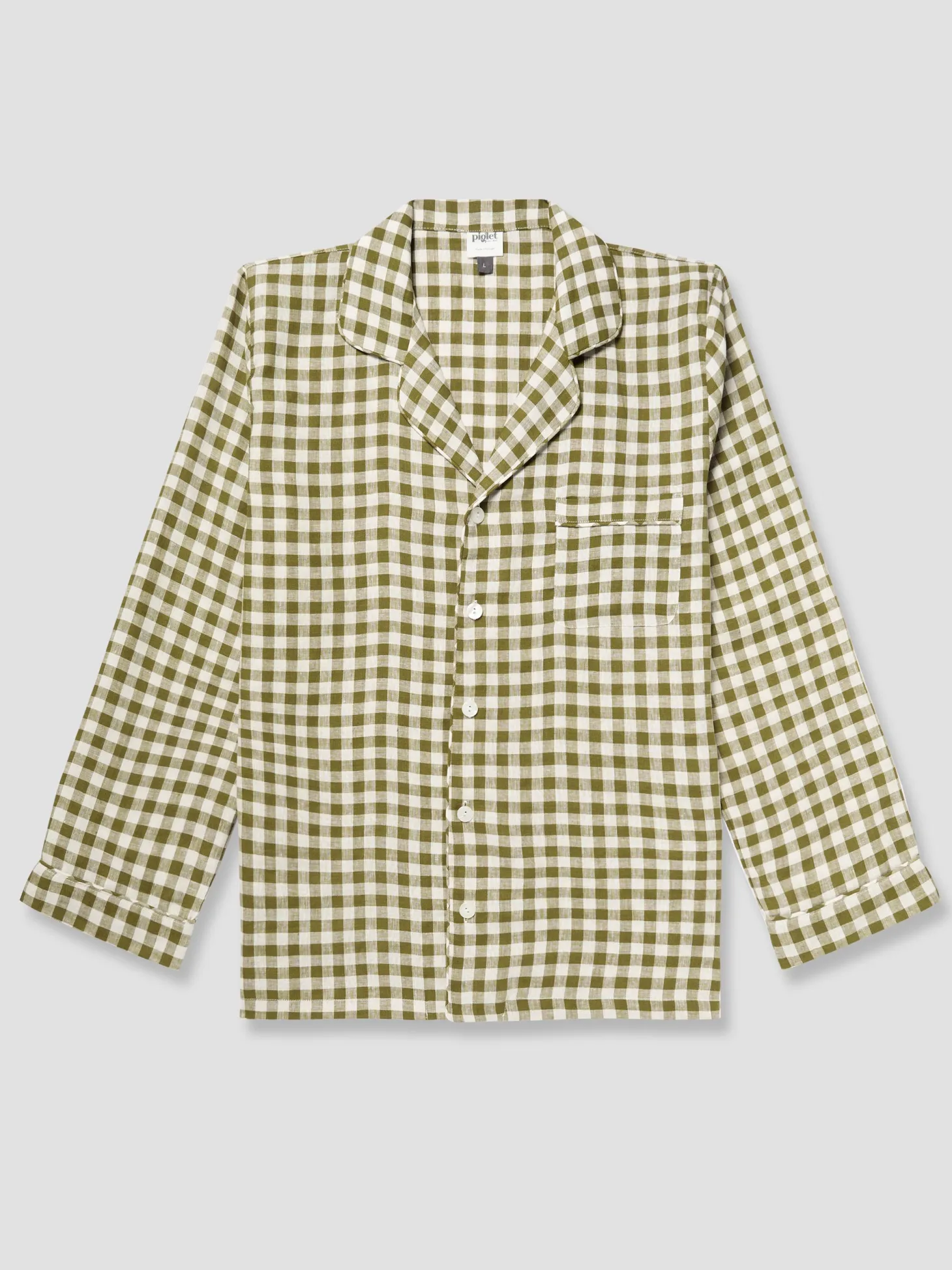 Men's Botanical Green Gingham Linen Pajama Shirt (Top Only)