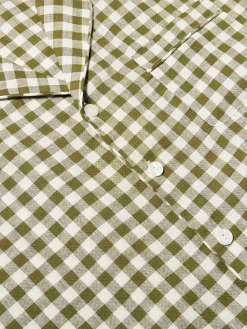 Men's Botanical Green Gingham Linen Pajama Shirt (Top Only)