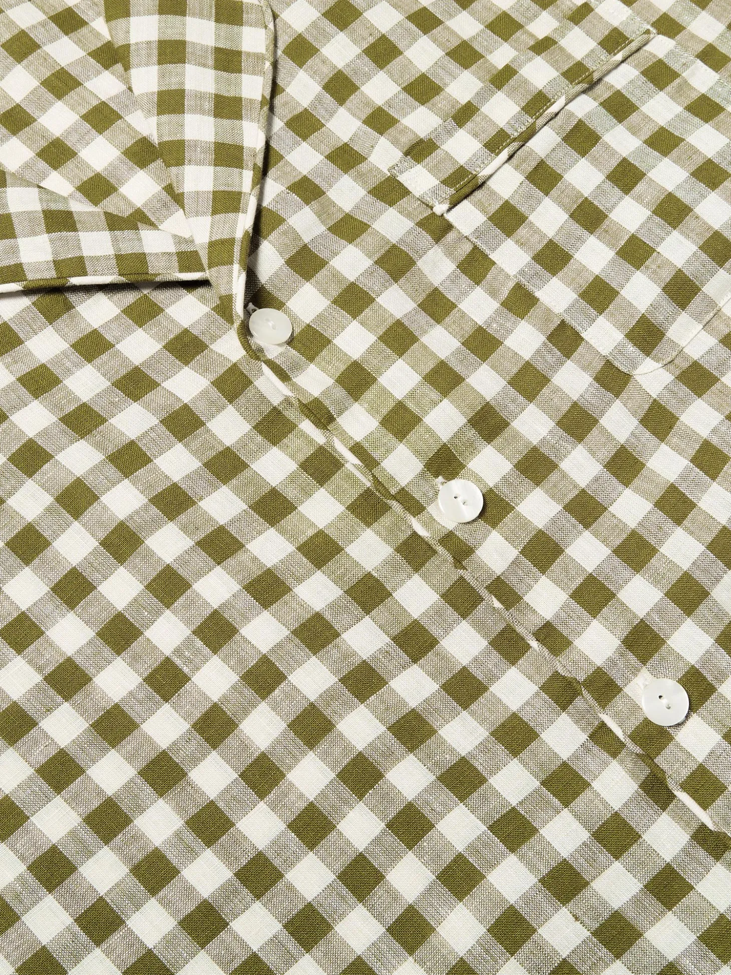 Men's Botanical Green Gingham Linen Pajama Shirt (Top Only)