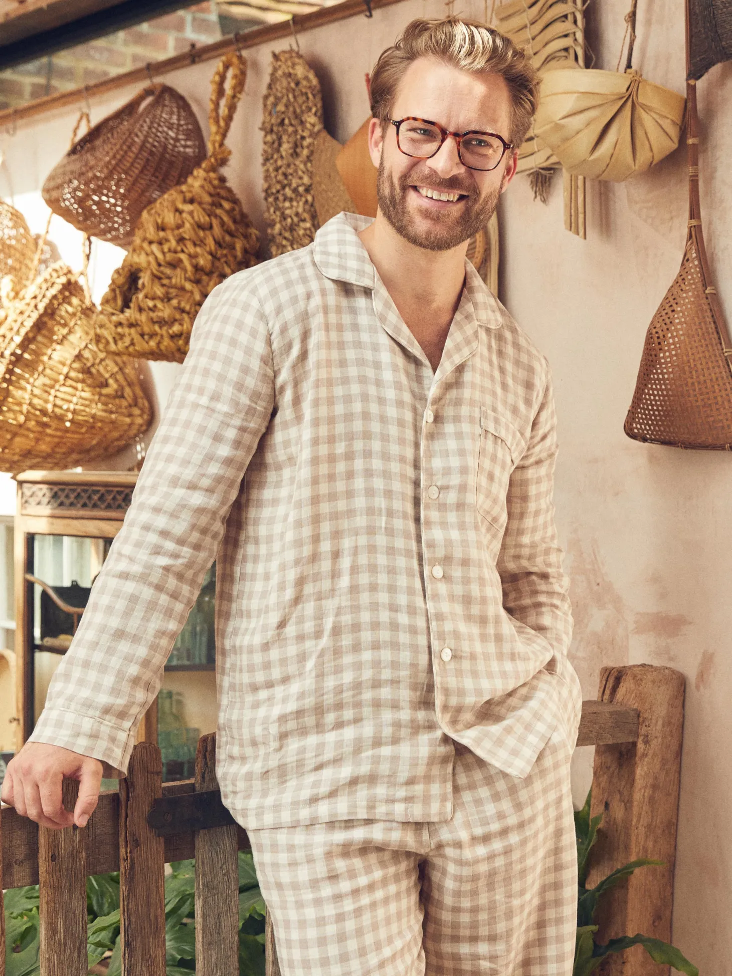 Men's Mushroom Gingham Pajama Shirt